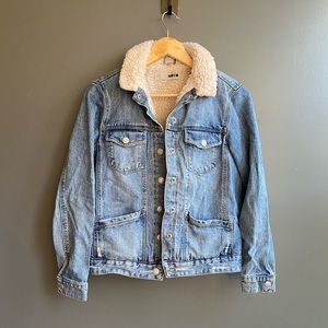 Top Shop MOTO Denim Sherpa Collared Jean Jacket